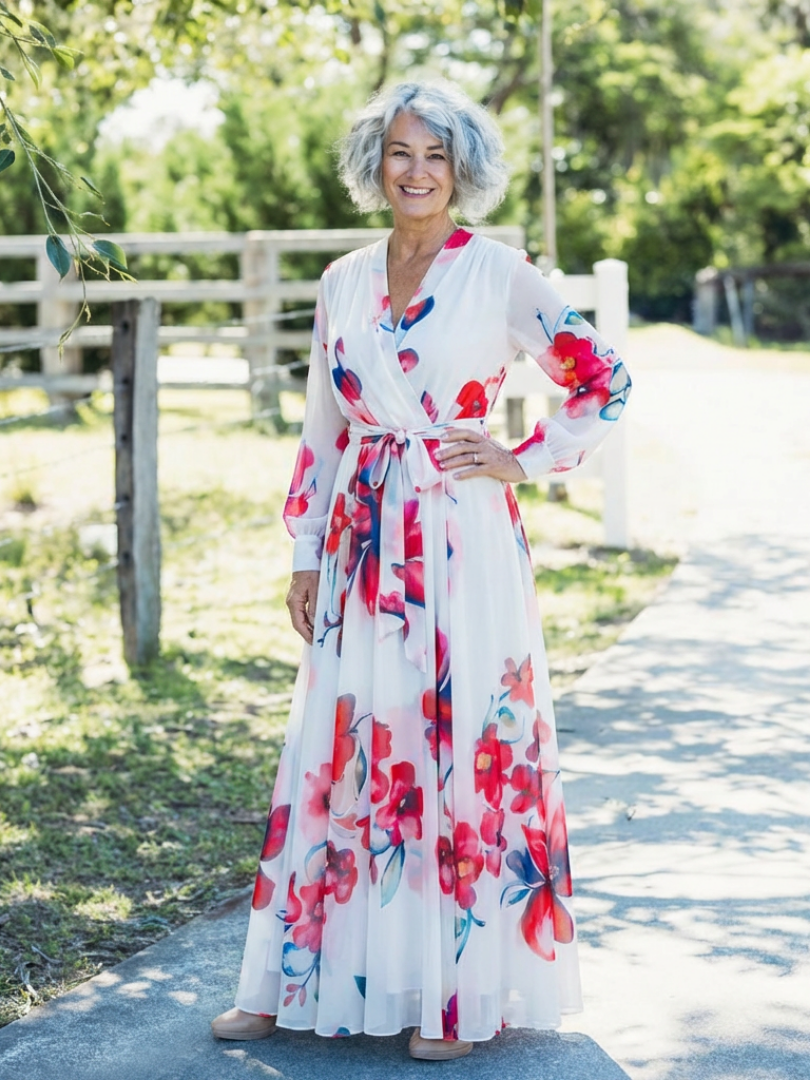 Manon | Maxi Dress de Manga Comprida com Padrão Floral