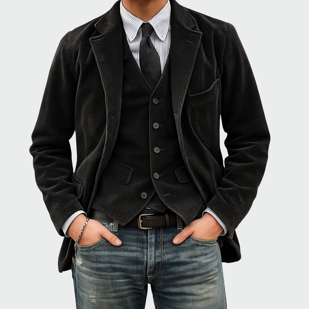 Tom™ - Conjunto de 2 peças: Blazer e Colete de Veludo