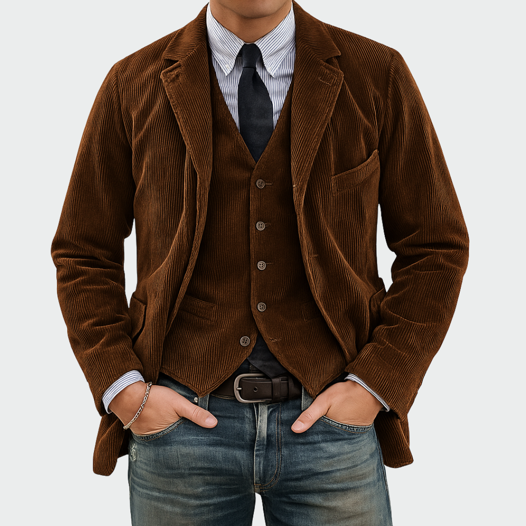 Tom™ - Conjunto de 2 peças: Blazer e Colete de Veludo
