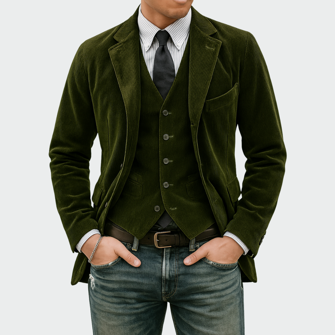 Tom™ - Conjunto de 2 peças: Blazer e Colete de Veludo