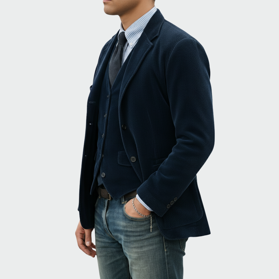 Tom™ - Conjunto de 2 peças: Blazer e Colete de Veludo