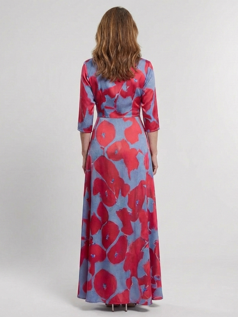 Mari | Maxi vestido com flores e mangas três quartos