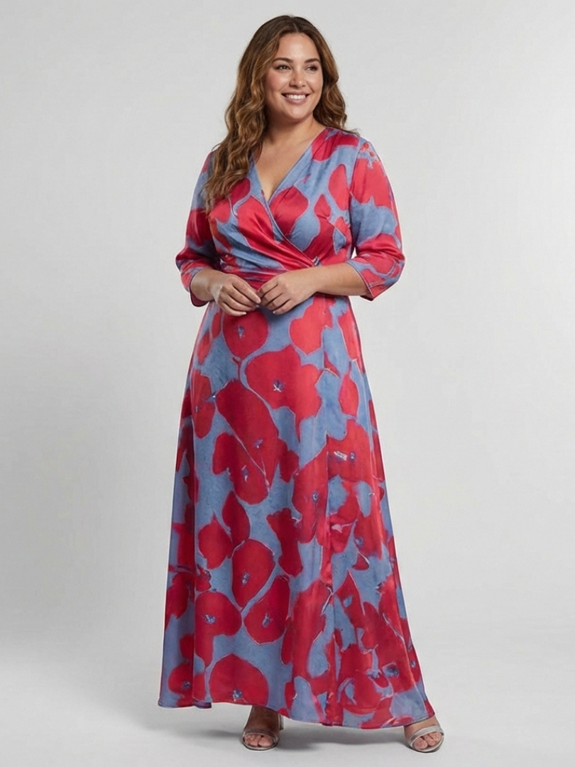 Mari | Maxi vestido com flores e mangas três quartos